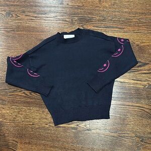 Six/Fifty, Women's Navy Sweater with Magenta Smiles on sleeves (201)